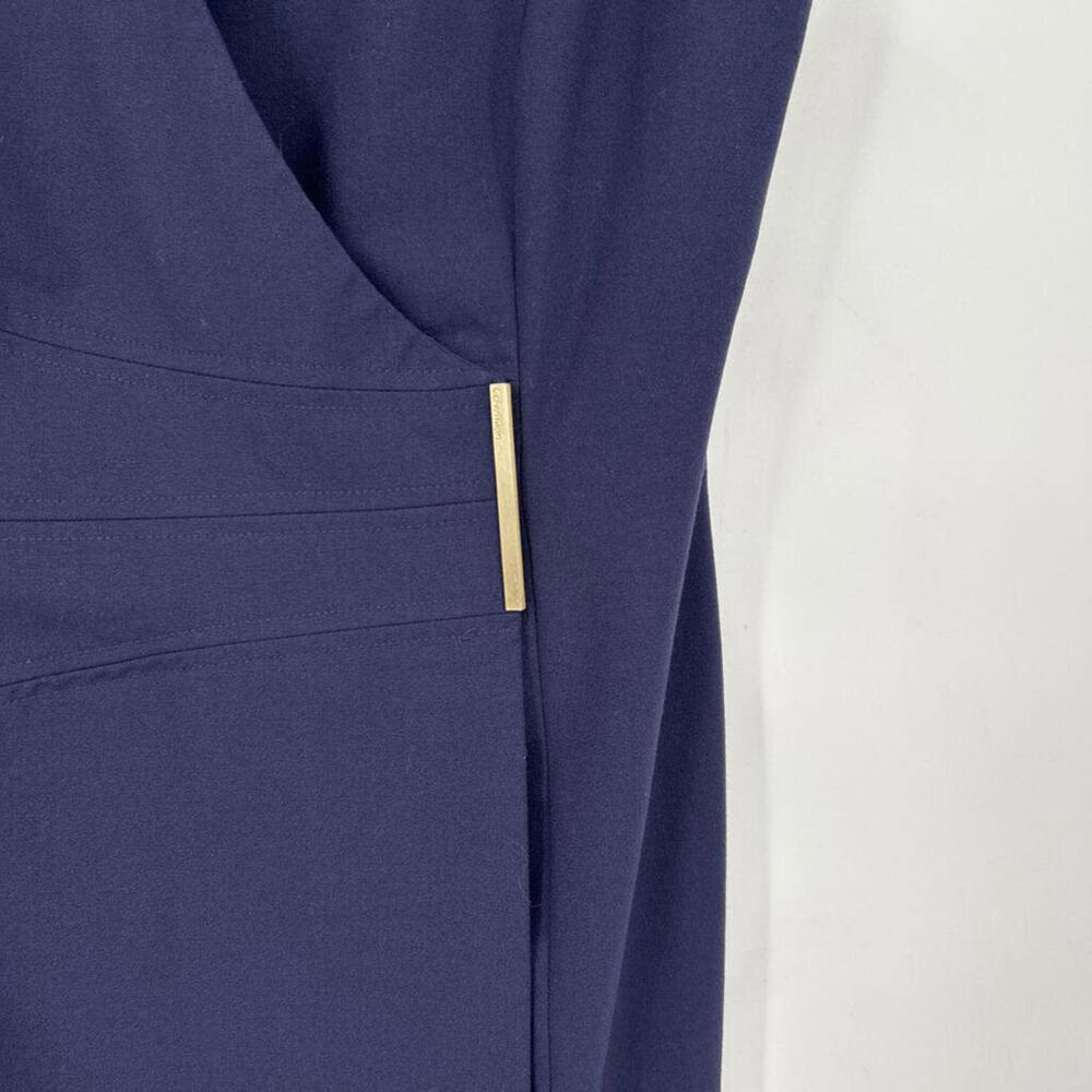 Women's Calvin Klein Cap Sleeve Crossover Wrap Navy Blue Dress 10 - Picture 4 of 6